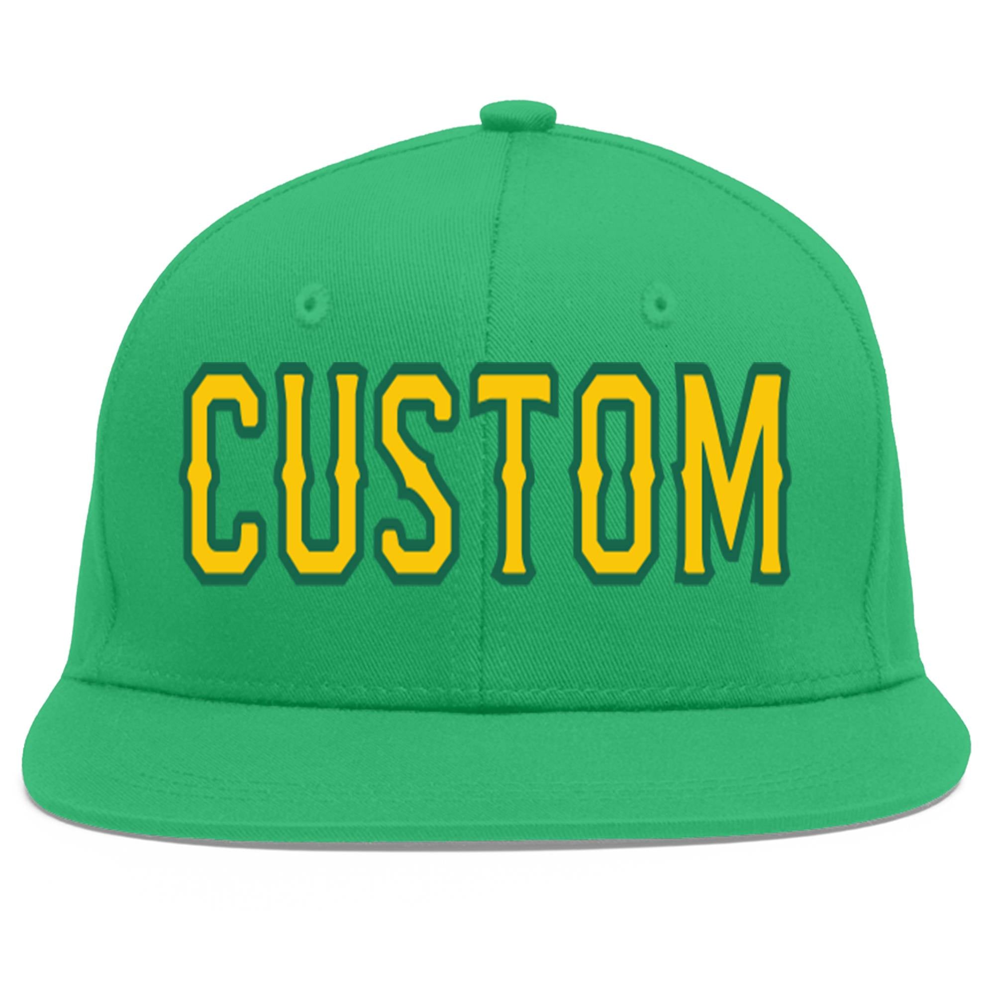 Casquette de baseball sport personnalisée sarcelle dorée-Kelly Green Flat Eaves