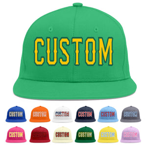 Custom Teal Gold-Kelly Green Flat Eaves Sport Baseball Cap