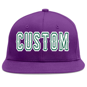 Custom Purple White-Kelly Green Flat Eaves Sport Baseball Cap