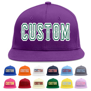 Custom Purple White-Kelly Green Flat Eaves Sport Baseball Cap