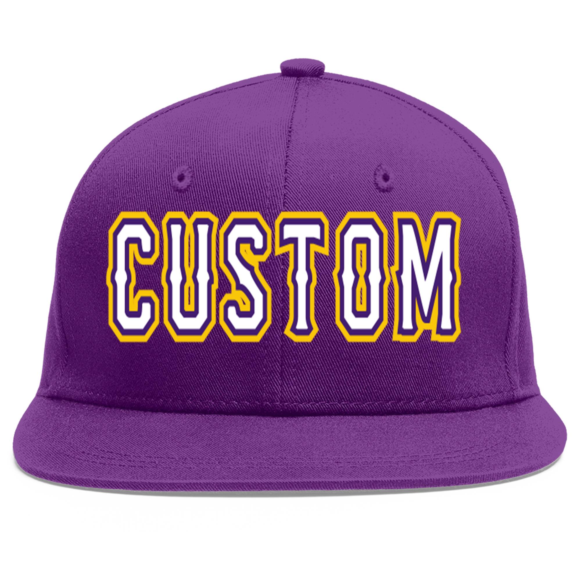 Custom Purple White-purple Flat Eaves Sport Baseball Cap