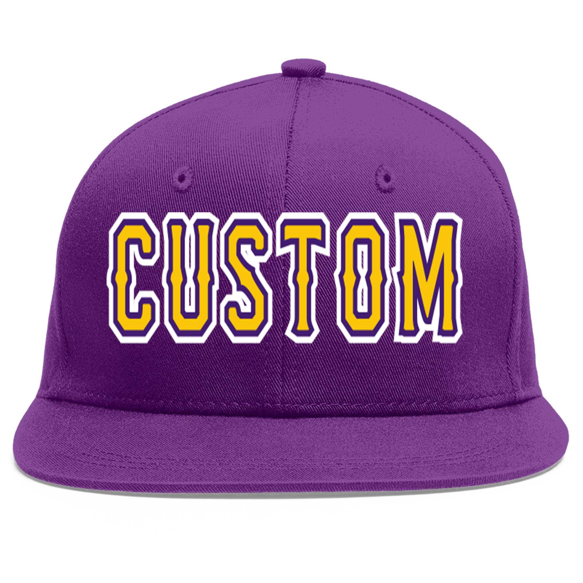 Casquette de baseball sport personnalisée violet or-violet plat avant-toit