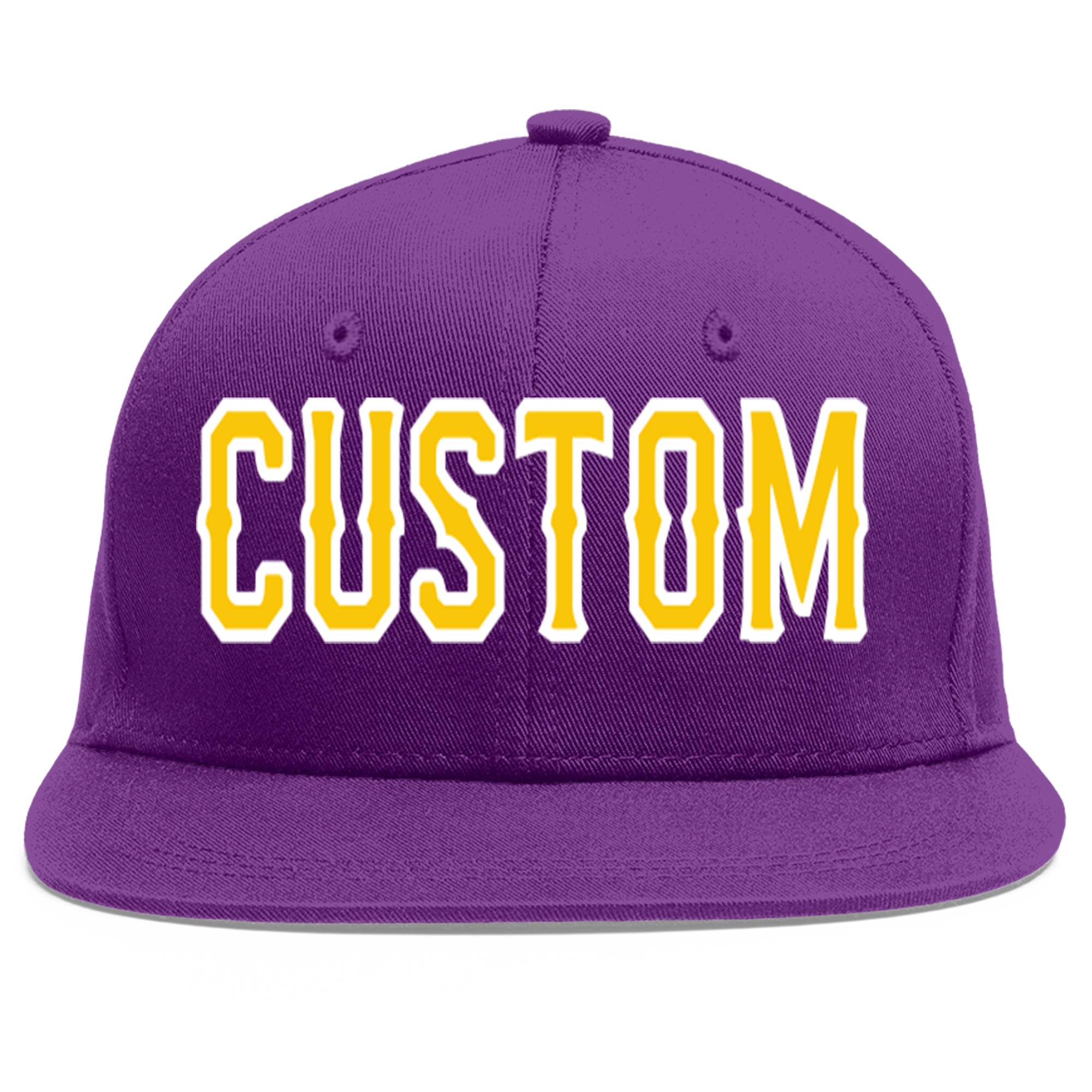 Casquette de baseball sport personnalisée violet or-blanc plat Eaves