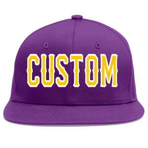 Custom Purple Gold-White Flat Eaves Sport Baseball Cap