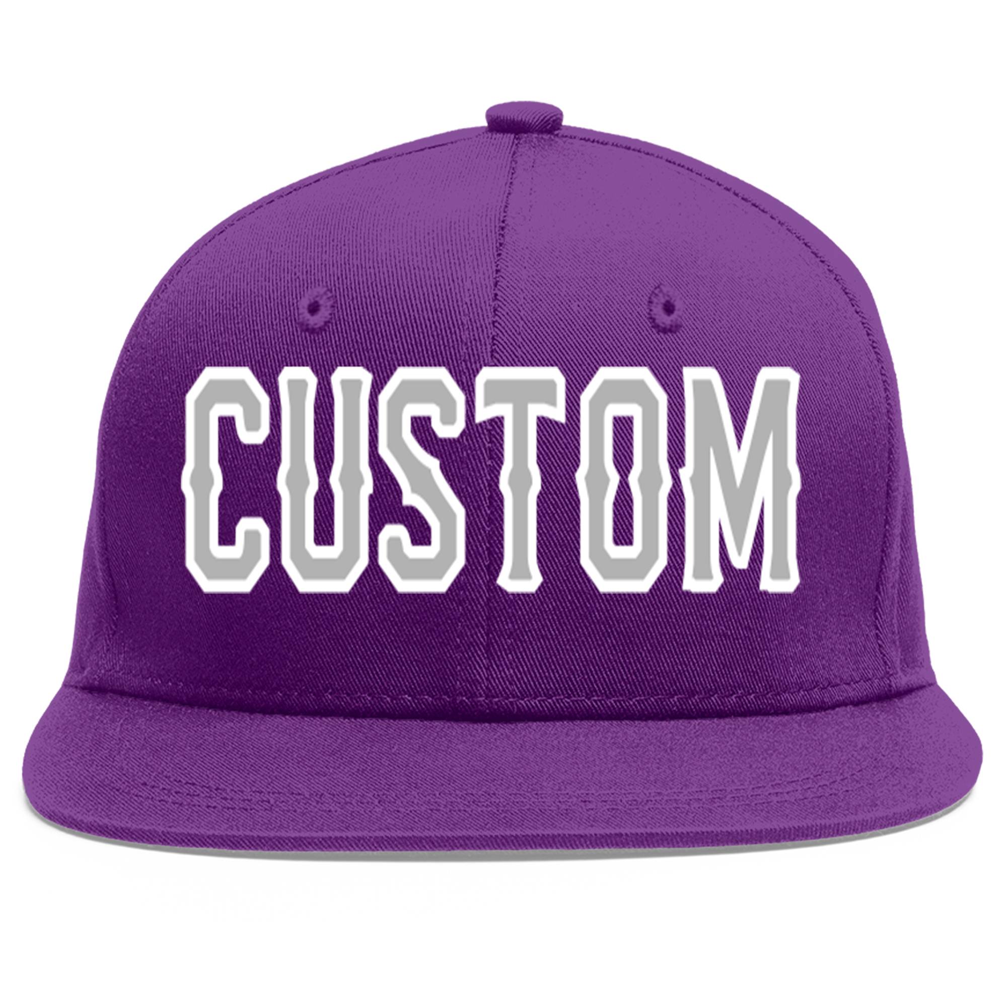 Casquette de baseball sport personnalisée violet gris-blanc à avant-toit plat