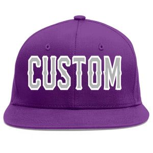 Custom Purple Gray-White Flat Eaves Sport Baseball Cap