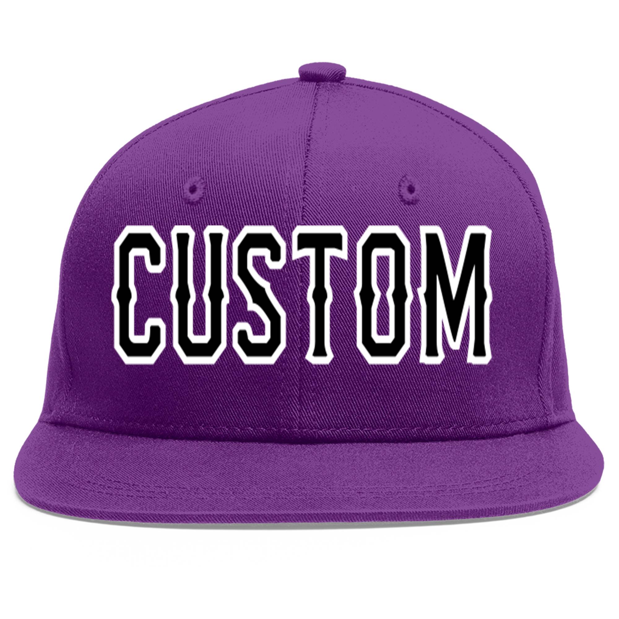 Casquette de baseball sport personnalisée violet noir-blanc plat Eaves