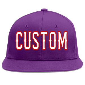 Casquette de baseball sport personnalisée violet blanc-rouge à avant-toit plat