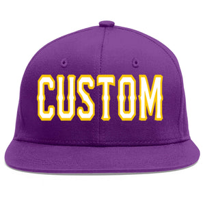 Casquette de baseball sport personnalisée violet blanc-or Flat Eaves