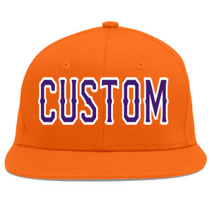 Custom Orange purple-White Flat Eaves Sport Baseball Cap