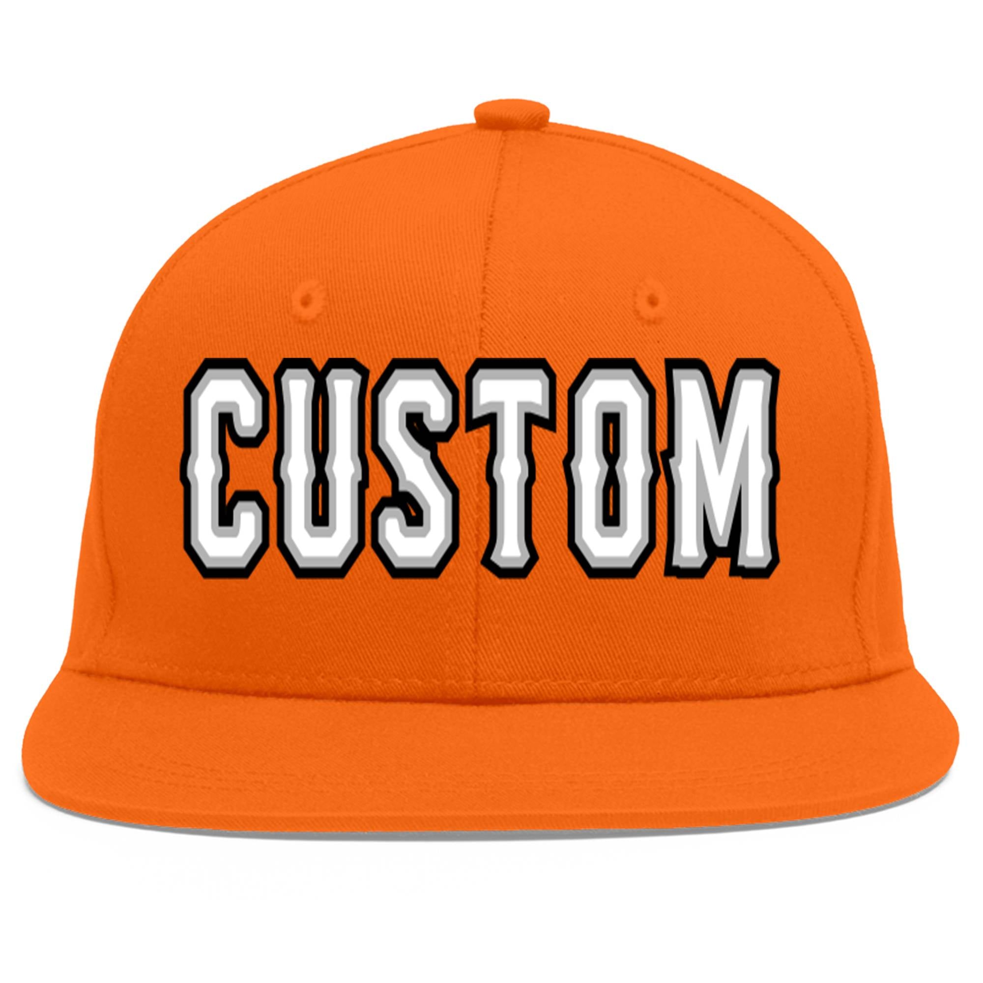 Custom Orange White-Gray Flat Eaves Sport Baseball Cap