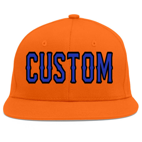 Custom Orange Royal-Black Flat Eaves Sport Baseball Cap