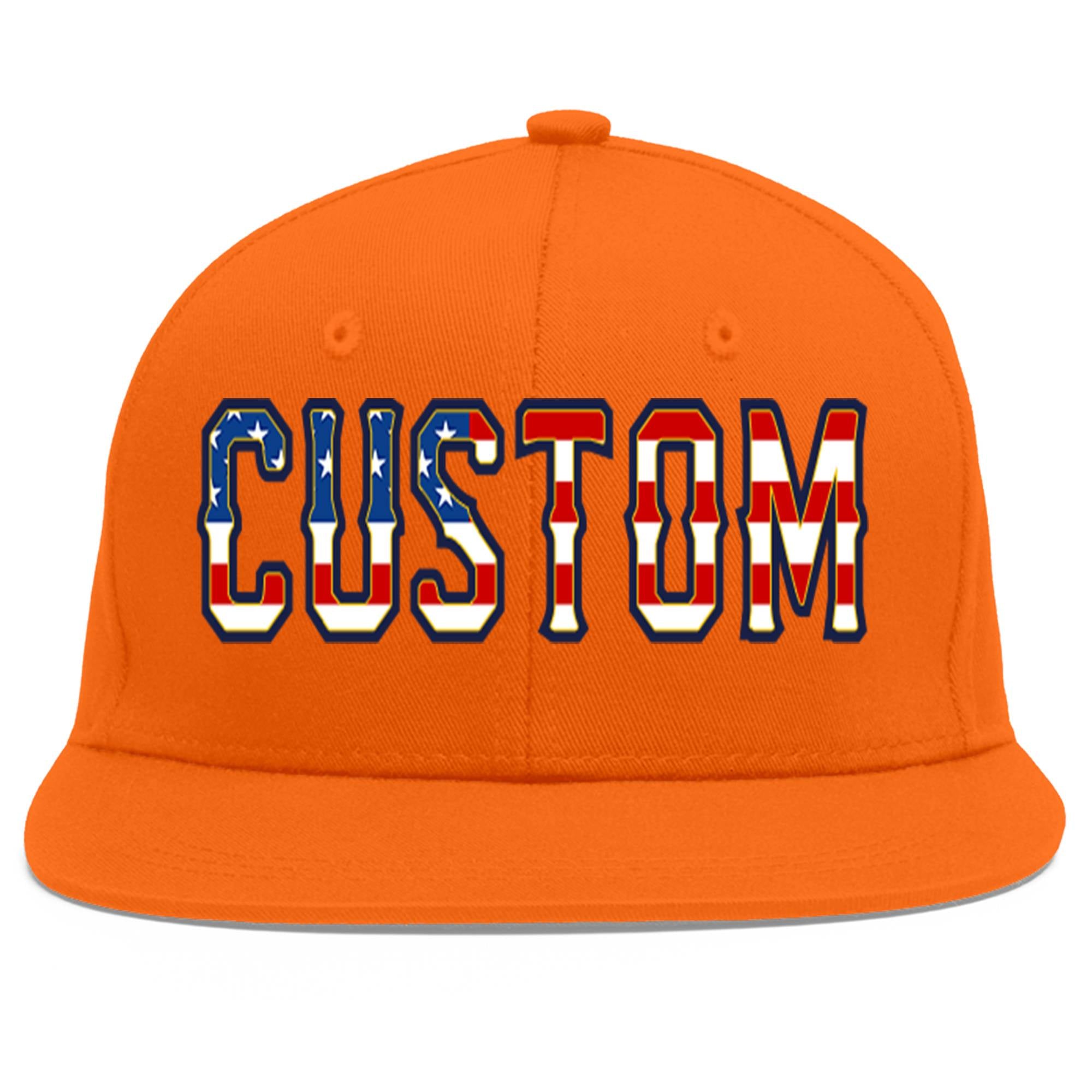 Custom Orange Vintage USA Flag-Gold Flat Eaves Sport Baseball Cap