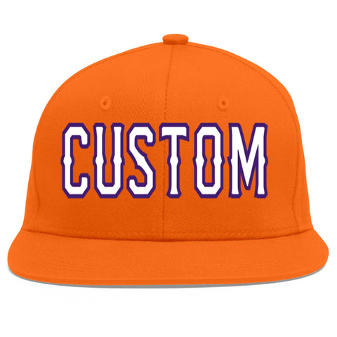 Custom Orange White-purple Flat Eaves Sport Baseball Cap