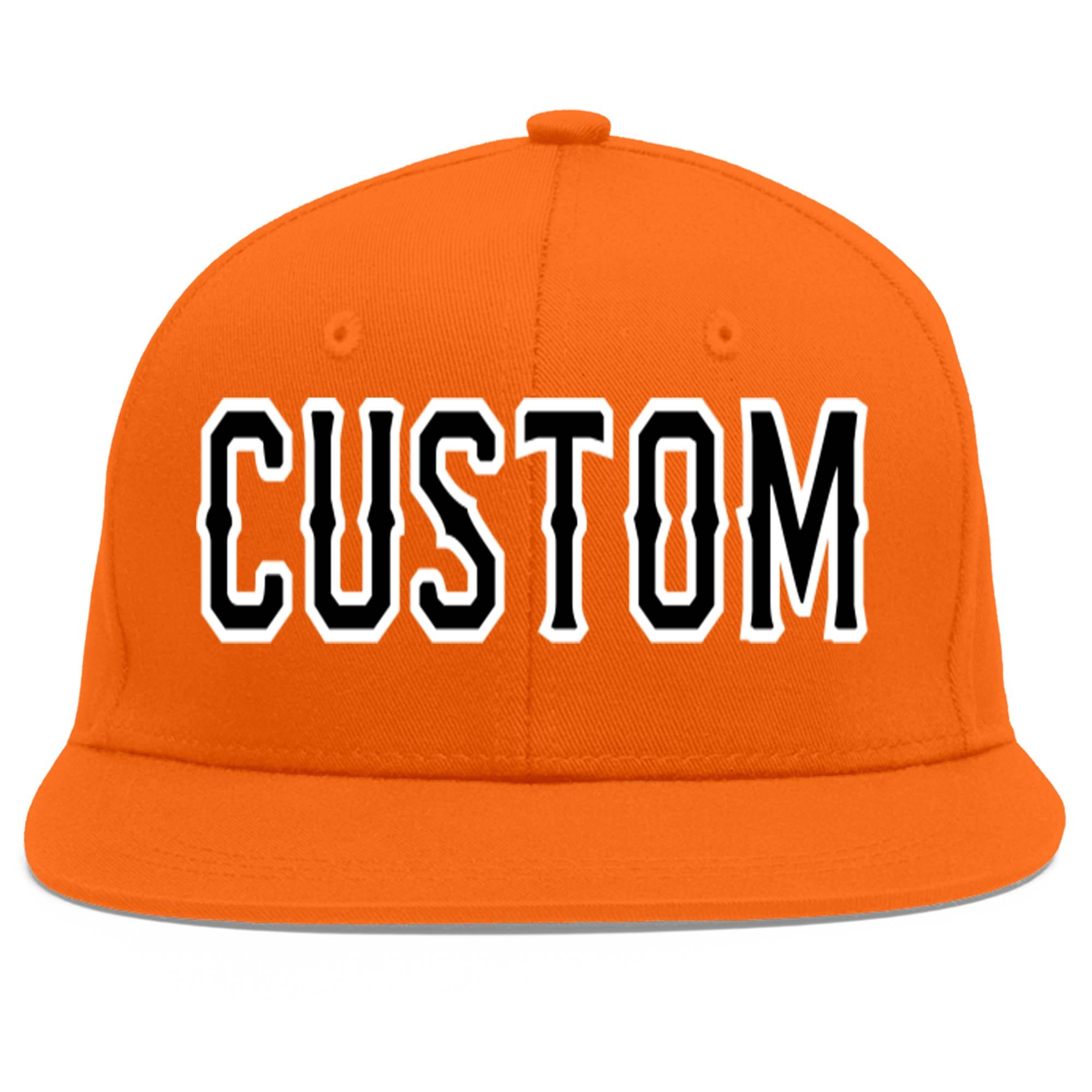 Custom Orange Black-White Flat Eaves Sport Baseball Cap