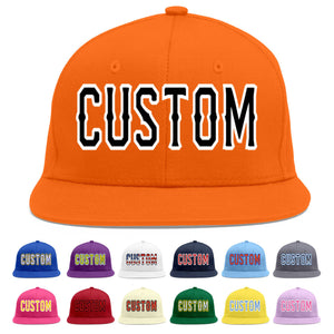 Custom Orange Black-White Flat Eaves Sport Baseball Cap