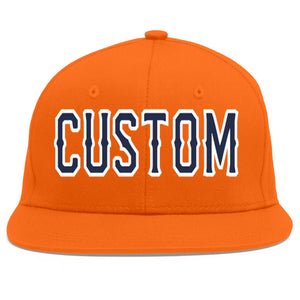 Custom Orange Navy-White Flat Eaves Sport Baseball Cap