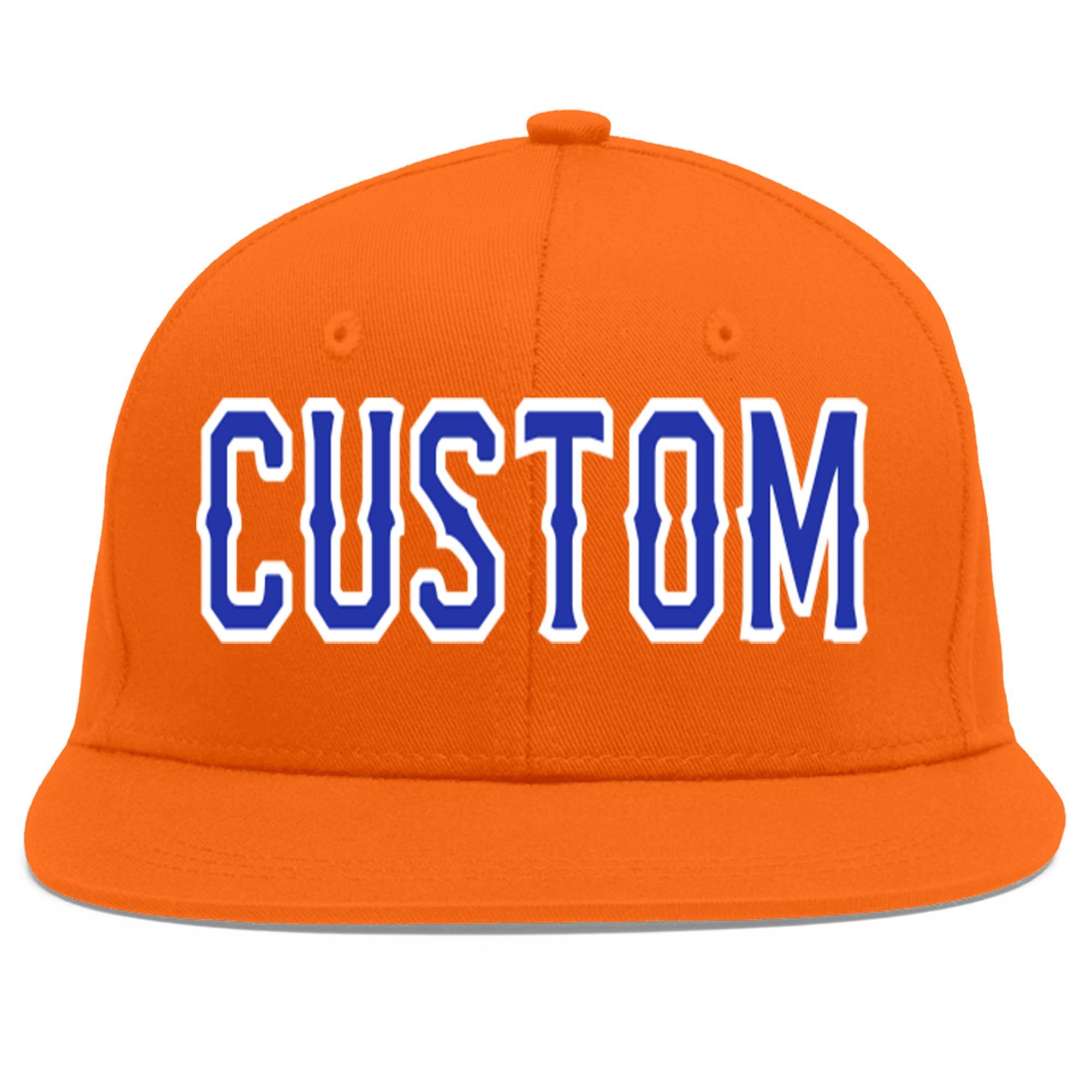 Custom Orange Royal-White Flat Eaves Sport Baseball Cap