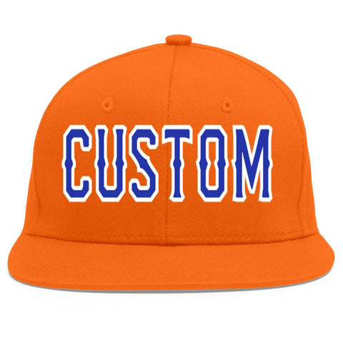 Custom Orange Royal-White Flat Eaves Sport Baseball Cap