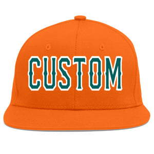 Custom Orange Aqua-White Flat Eaves Sport Baseball Cap