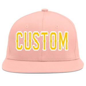 Casquette de baseball sport personnalisée rose or-blanc avec avant-toit plat