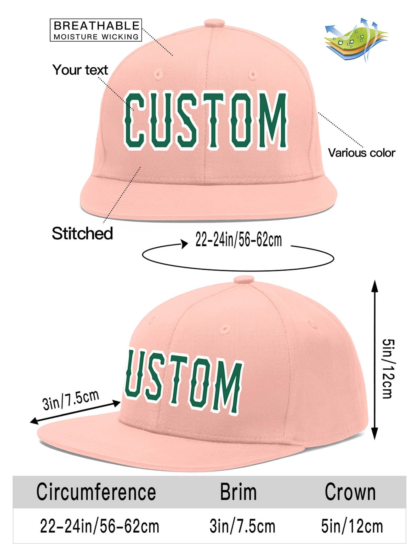 Custom Pink Kelly Green-White Flat Eaves Sport Baseball Cap