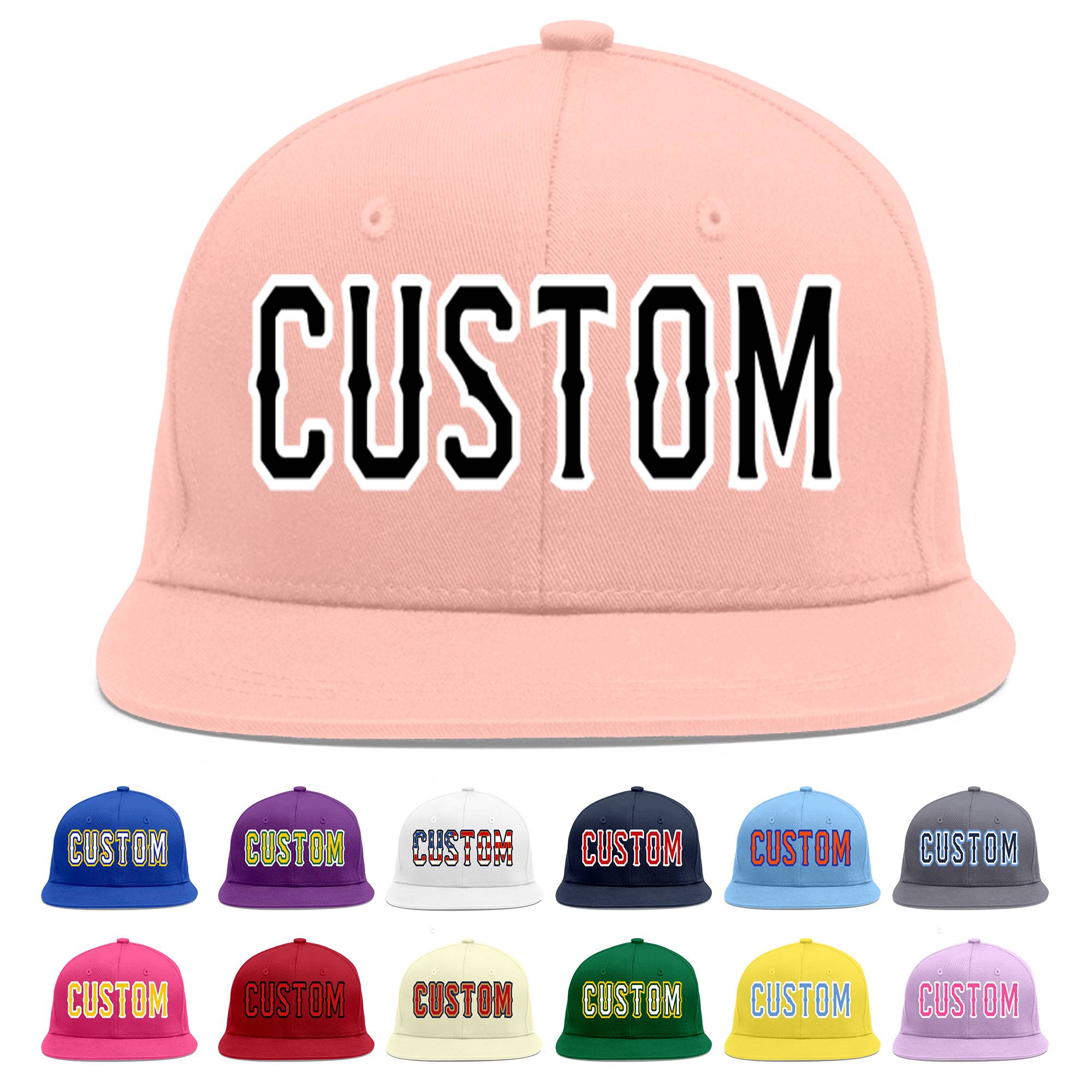 Custom Pink Black-White Flat Eaves Sport Baseball Cap