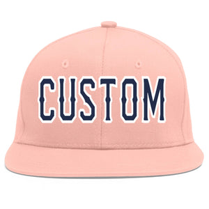 Custom Pink Navy-White Flat Eaves Sport Baseball Cap