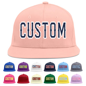 Custom Pink Navy-White Flat Eaves Sport Baseball Cap