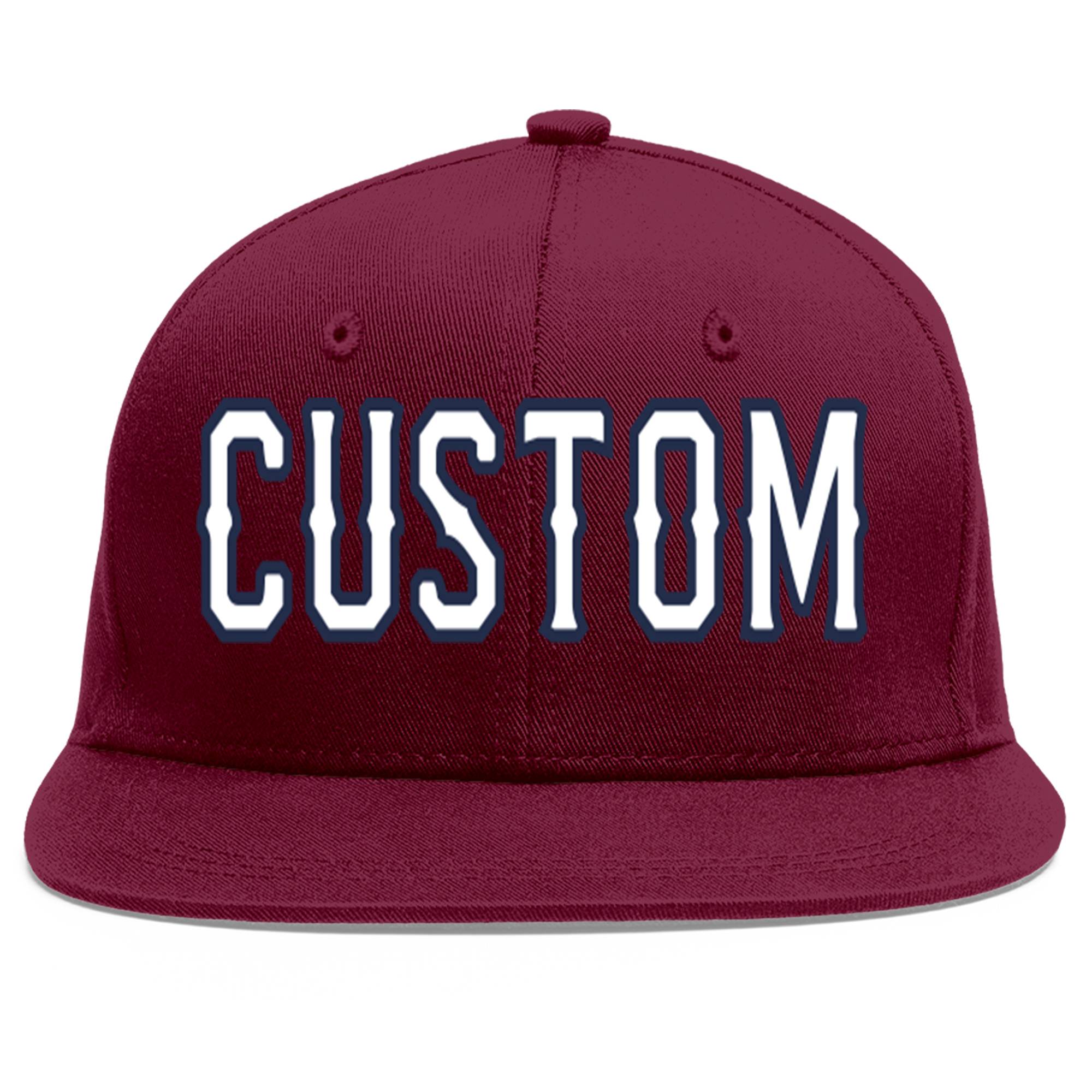 Casquette de baseball personnalisée Crimson White-Navy Flat Eaves Sport