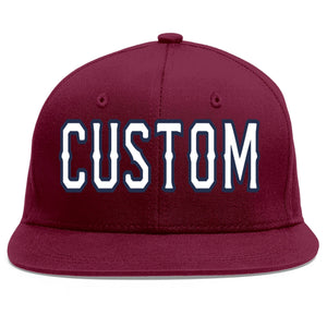 Custom Crimson White-Navy Flat Eaves Sport Baseball Cap