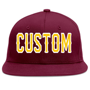 Casquette de baseball personnalisée Crimson Gold-White Flat Eaves Sport