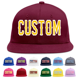 Casquette de baseball personnalisée Crimson Gold-White Flat Eaves Sport