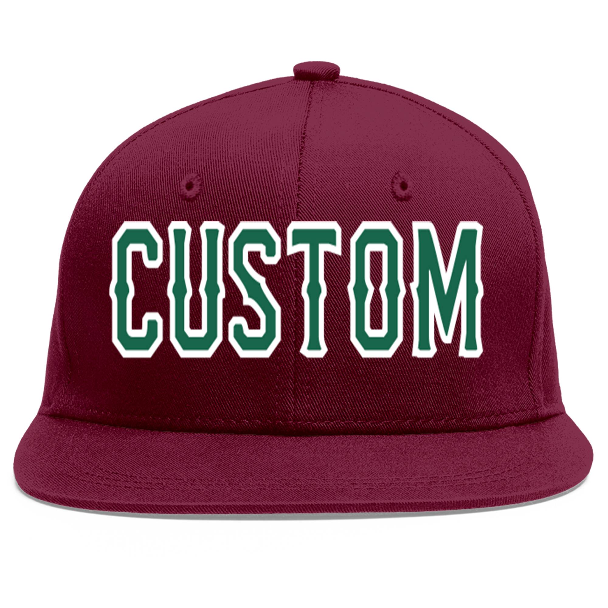 Custom Crimson Kelly Green-White Flat Eaves Sport Baseball Cap