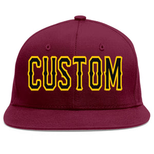 Custom Crimson Black-Gold Flat Eaves Sport Baseball Cap