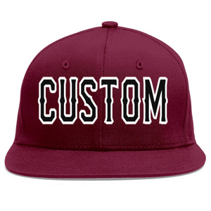 Custom Crimson Black-White Flat Eaves Sport Baseball Cap