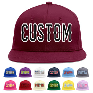 Custom Crimson Black-White Flat Eaves Sport Baseball Cap