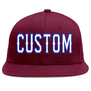 Custom Crimson White-Royal Flat Eaves Sport Baseball Cap