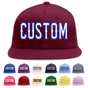 Custom Crimson White-Royal Flat Eaves Sport Baseball Cap