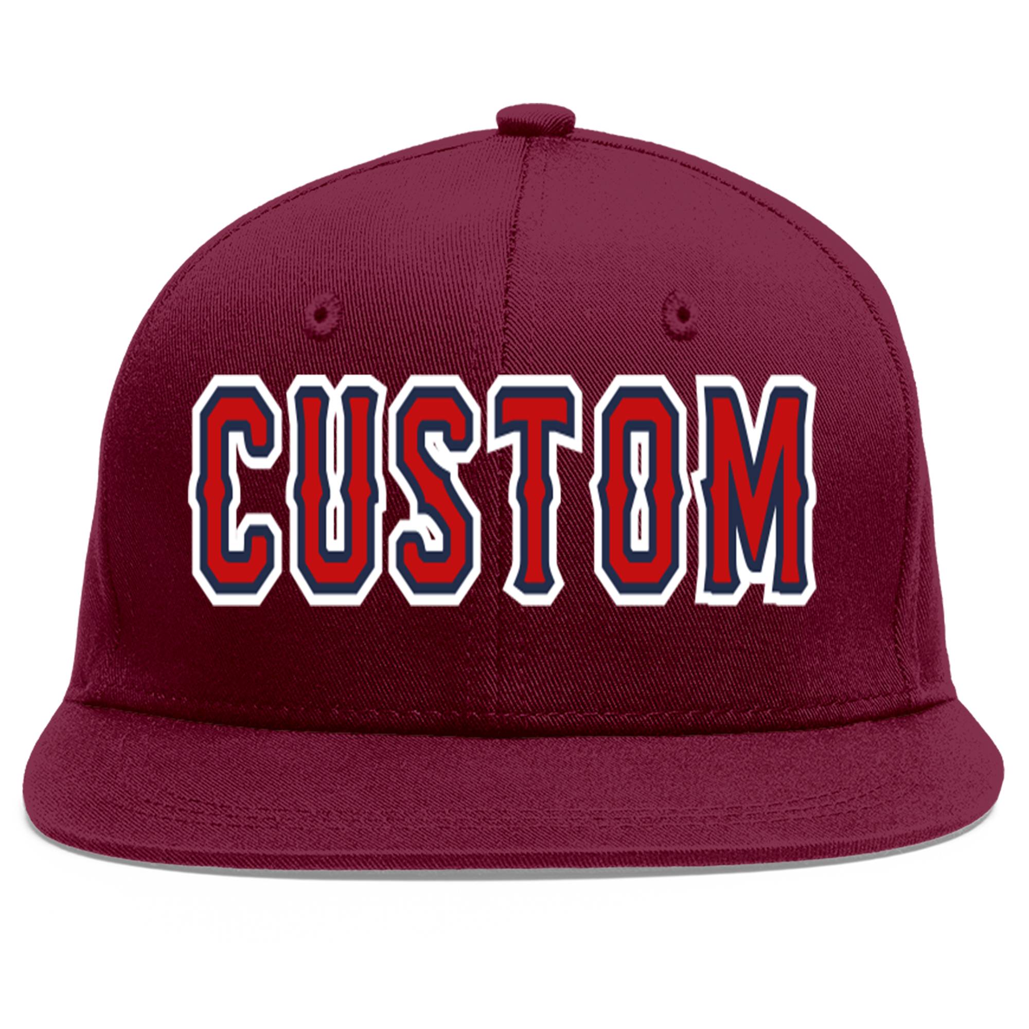 Casquette de baseball sport personnalisée Crimson Red-Navy Flat Eaves