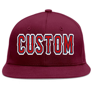 Custom Crimson Red-Navy Flat Eaves Sport Baseball Cap