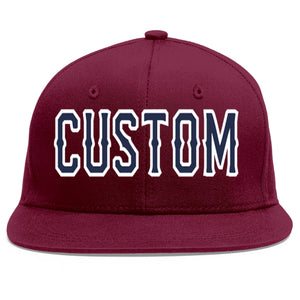 Custom Crimson Navy-White Flat Eaves Sport Baseball Cap