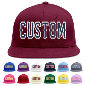 Custom Crimson Navy-White Flat Eaves Sport Baseball Cap