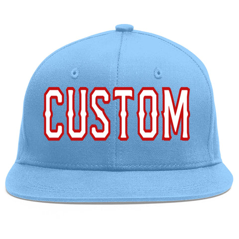 Custom Light Blue White-Red Flat Eaves Sport Baseball Cap