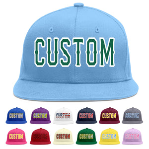 Custom Light Blue Kelly Green-White Flat Eaves Sport Baseball Cap