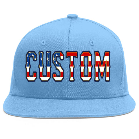 Custom Light Blue Vintage USA Flag-Gold Flat Eaves Sport Baseball Cap