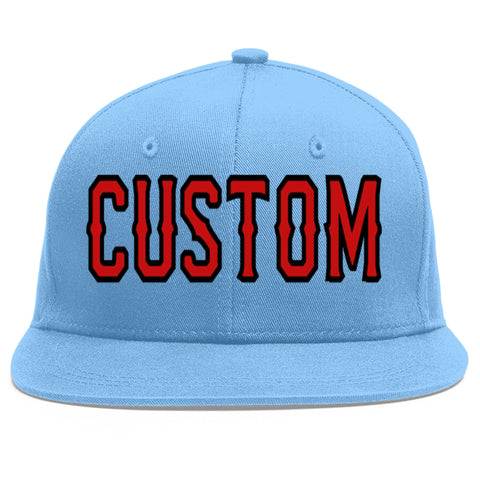 Custom Light Blue Red-Black Flat Eaves Sport Baseball Cap