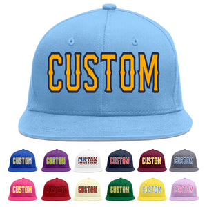 Custom Light Blue Yellow-Navy Flat Eaves Sport Baseball Cap