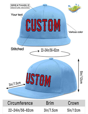 Custom Light Blue Red-Navy Flat Eaves Sport Baseball Cap