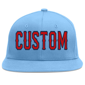 Custom Light Blue Red-Navy Flat Eaves Sport Baseball Cap